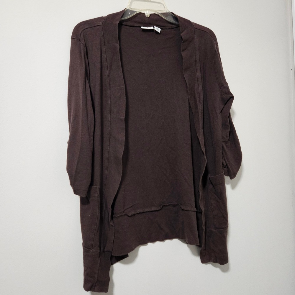 Cato‎ Womens Brown Open Front Cardigan 3/4 Sleeve Cotton Modal Blend Size L